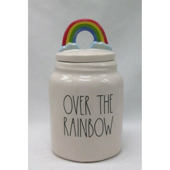 Rae Dunn “OVER THE RAINBOW" Storage Canister with Rainbow Topper - Picture 1 of 3
